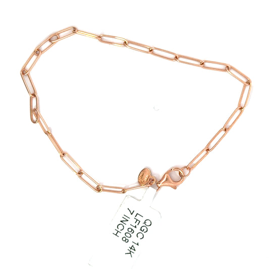 14k Rose Gold Paperclip Bracelet