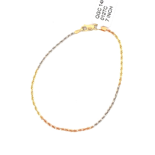 14k Tri-color rope bracelet