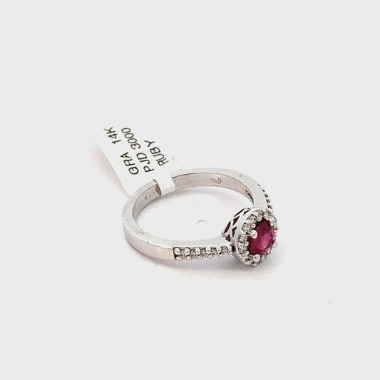 14k white gold genuine ruby and multi-natural diamond ring