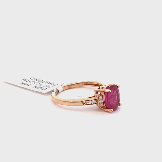 14k rose gold genuine pink tourmaline and natural diamond ring