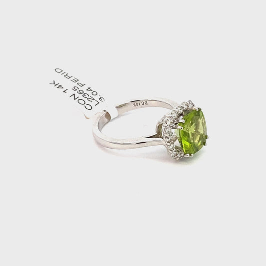 14k white gold genuine peridot and natural diamond ring