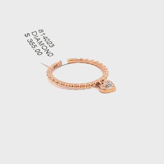 14k rose gold diamond dangle heart ring