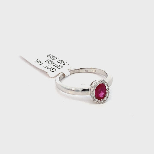 14k white gold genuine ruby and multi-natural diamond ring