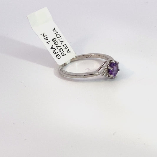 14k white gold genuine amethyst and diamond ring