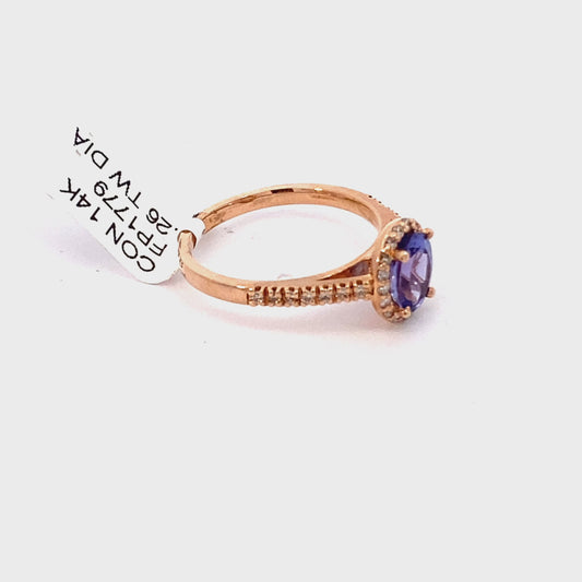 14k rose gold genuine tanzanite and natural diamond ring